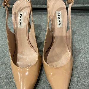 Dune ladies elegant patent nude sling back heeled pointed pump